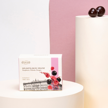 Load image into Gallery viewer, Raspberry pálinka dark chocolate dragée 120g
